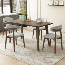 (Grey, Set of 2) SMARTUE Wooden Dining Chairs Set of 2, Upholstered Farmhouse Kitchen Chairs with Foot Pegs