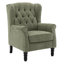 (Green) SMARTUE Mid-Century Modern Accent Chair, Button Tufted Upholstered Armchair with Thick Padded Seat and Solid Wood Legs
