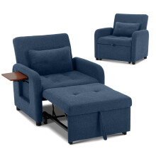 (Dark blue) SMARTUE 3-in-1 Convertible Sleeper Chair, Lounge Chair and Sofa Bed with USB Port