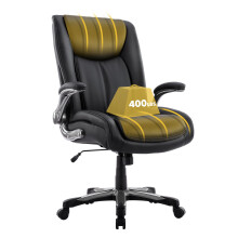(Black) Smartue Ergonomic PU Leather Office Chair, 181kg Capacity, Lumbar Support, Flip-Up Arms