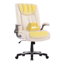(Ivory) Smartue Ergonomic PU Leather Office Chair, 181kg Capacity, Lumbar Support, Flip-Up Arms