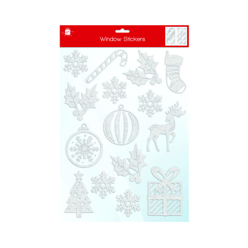 Giftmaker Flock Window Xmas Stickers White (Pack of 24)