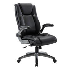 (Black) SMARTUE Ergonomic Office Chair, Leather Desk Chair with Spring Seat and Flip-Up Armrests