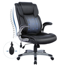 (Black) SMARTUE High Back Executive Office Chair, Leather Desk Chair with Flip-Up Arms and Tilt Lock
