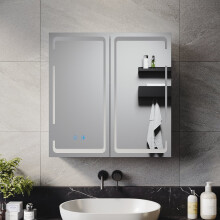 (590x600x140mm) ELEGANT LED Bathroom Mirror Cabinet with Conductive Hinge, Anti-Fog and Shaver Socket