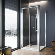 (800x890x1850mm) Elegant Silver Framed Shower Enclosure Incl Pivot Double Folding Shower Door and Side Panel Reversible Installation