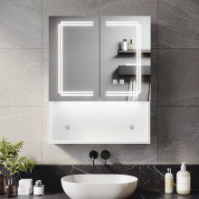 ELEGANT 600x750mm LED Bathroom Mirror Cabinet, Double Door Wall-Mounted Cabinet with Open Storage, Top Light & Anti-Fog