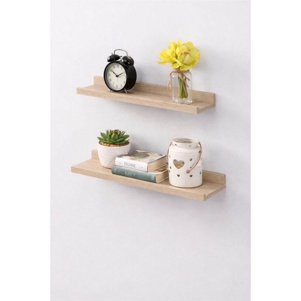 Spot On Dealz Set Of 2 Shelf 48Cm Wide Photo Wall Mounted Floating Shelves Oak G-0411