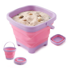 The Magic Toy Shop Collapsible Beach Bucket Toddlers Kids Water Sandpit Outdoor Foldable Pink Toy