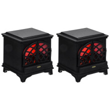 2X 1:12 Scale Dollhouse Fireplace with LED Light, Miniature Furniture Accessory, Black