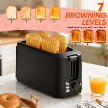 SUPERLEX 1450W Black Compact 4 Slice Long Slot Toaster & Crumb Tray 7 Levels