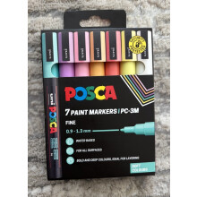 Uni POSCA PC-3M Paint Markers 7 Pack Soft Colours Fine Tip Pens Set