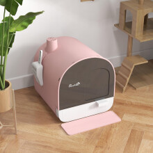 Bac à litière pour chat rose avec tiroir coulissant, filtre désodorisant et tapis anti-éclaboussures, 43x44x47 cm