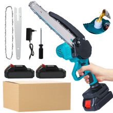 Scie à chaîne électrique sans fil 8 pouces, 2 batteries, pour élagage et jardinage