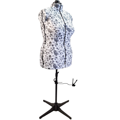 Large Adjustable Dressmakers Dummy in Botanical Pattern Fabric