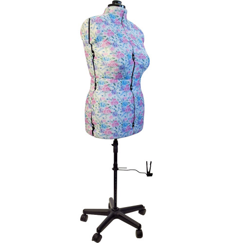 Large Adjustable Dressmakers Dummy in Hydrangea Pattern Fabric
