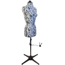 Small Adjustable Dressmakers Dummy in Botanical Pattern Fabric
