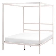 Four Poster Bed Metal LESTARDS 140 x 200 cm (EU Double) Light Beige
