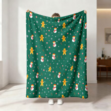(Green Gingerbread Snowman, 70x100cm) Christmas Flannel Throw Blanket, Xmas Snowflake Pattern Soft Warm Sofa Bed Nap Gift Blanket