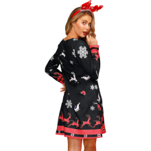 Robe Femme Coupe A-Line Longue Motif Renne Confortable Noir XXL