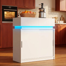 Sideboard with Power Outlet, 2 Sliding Doors & 2 Drawers, White