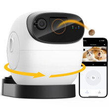 Patbrela Distributeur de friandises pour chien et chat, Caméra de surveillance 3K PTZ Wifi, Réservoir 300 ml, Robot M3