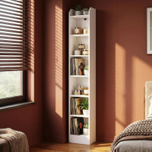 Bookcase 7 Tier Narrow Tall Bookshelf with Adjustable Shelf White
