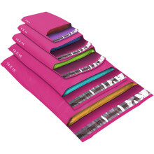 50 Mixed Size Pink Mailing Bags, Hot Pink, 5 Sizes Self Seal Strong Waterproof Poly Plastic Envelopes for Parcels, Packaging, Small, Medium, Large Ma