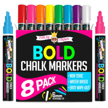 Liquid Chalk Pens - Dry Erase Marker Pens - Chalk Pens for Chalkboards, Signs, Windows, Blackboard, Glass Reversible Tip (8 Pack) (Multicolored, 6mm)