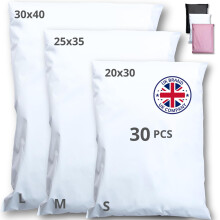 30 Postage Bags for Clothes Vinted - 3 Sizes S/M/L - Waterproof, Tear-Proof Plastic Mailing Parcel Bags - Strong Durable Self-Seal Shipping Packaging