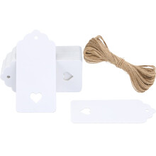 G2PLUS White Gift Tag with Heart: 50PCS Blank Paper Tags with String, 4.5cm x 9.5cm Large Gift Labels for Wedding Favors, Presents, 300g/m²
