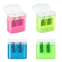 JEFURE Pencil Sharpeners with Container, 4 Pcs, Dual Holes, 4 Colours