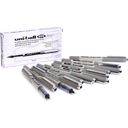 Uni-Ball uni-ball Eye Fine Nib Rollerball Pens, 0.7 mm, Black (12-Pack)