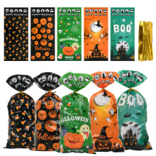 SENTAIMAO Halloween Treat Bags 100 Pack Halloween Cellophane Treat Bags Cellophane Goodie Candy Bag for Kids Plastic Goody Snack Bags Party Supplies