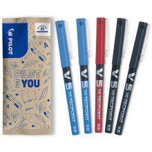 PILOT Hi-Tecpoint V5 Rollerball Pen, Set of 5 (Blue, Black, Red)