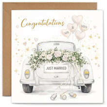 YISCOKO Wedding Card Congratulations to The New Mr & Mrs,Classic Car Design,Square Wedding Cards for Bride and Groom-148x148mm.Supplied with Envelope