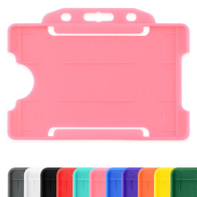 Pink Single-Sided Rigid Slide in Open Faced ID Card Badge Holders Horizontal/Landscape Identity Plastic Pass Protector - Holds a 86mm 54mm cr80 Credi