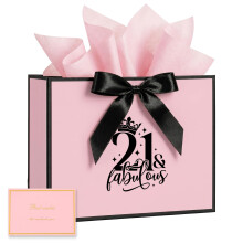 21st Birthday Gift Bag with Tissue Paper and Card, 21st Birthday Party Gifts Bag for Women and Men, Medium Gift Bags for Birthdays Party, Anniversary