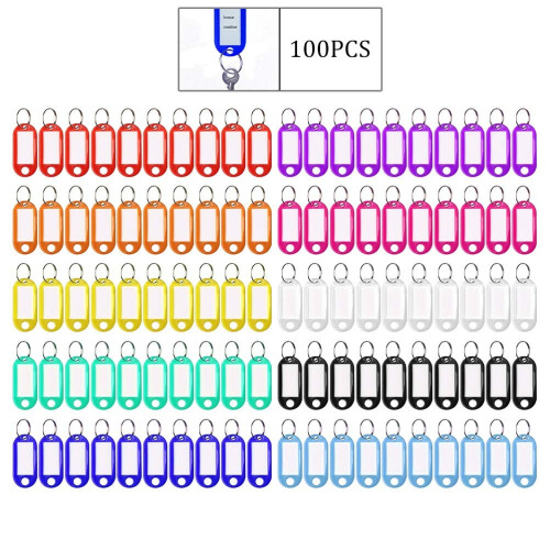 100 Key Tags with Split Rings, 10 Colours Plastic ID Labels