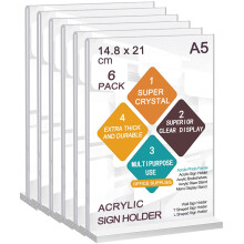 A5 Acrylic Sign Holder, 6 Pack T-Shape Display Stand Clear Menu Holders