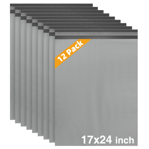 WISYOK 17"24" Parcel Bags, 12 Pack, 65 Microns Heavy-Duty, Grey