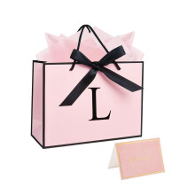 Pink Gift Bags with Tissue Paper and Card for Women Girls, Birthday Bag for Presents Gift Bag for Baby Shower Baby Girl (Letter L)