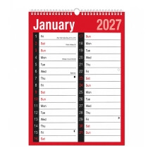 2027 A4 Large Print Wall Calendar - 2 Column Month to View Spiral Bound Hanging Planner - Large Writing Spaces - Home Business Office School Family O