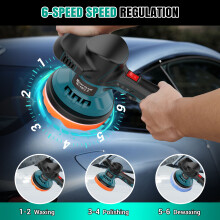 Polisseuse de voiture sans fil, orbitale excentrique, 6 vitesses variables, batterie au lithium, kit avec 5 tampons pour carrosserie