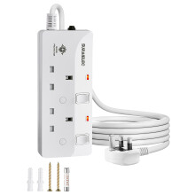 SURAIELEC 2 Gang Extension Lead 3M, Individual Switches, Surge Protected