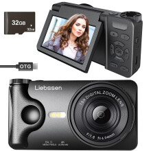 4K Digital Camera 64MP Autofocus 3.0'' 180 Flip Screen Portable for Photo & Vlog Featuring Time Lapse & Slow Motion & 20 Filters 32GB 2000mAh Ideal
