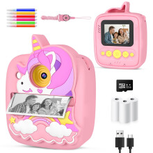 Kids Camera Instant Print,48MP Digital Camera,1080P Video Selfie Toy,Pink