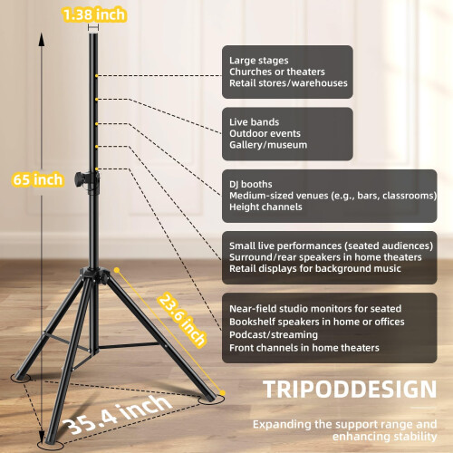 2 X Heavy-Duty Speaker Stands, 89-180CM Height-AdjustableUniversal Speaker Stand,35 MM Compatible Insert 2