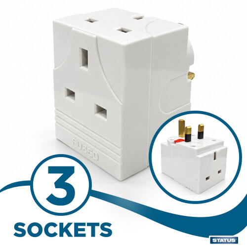Status STATUS 3 Way Multi Plug Adaptor, White 2
