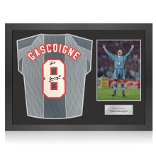 Paul Gascoigne Signed England 1996 Away Football Shirt. Icon Frame